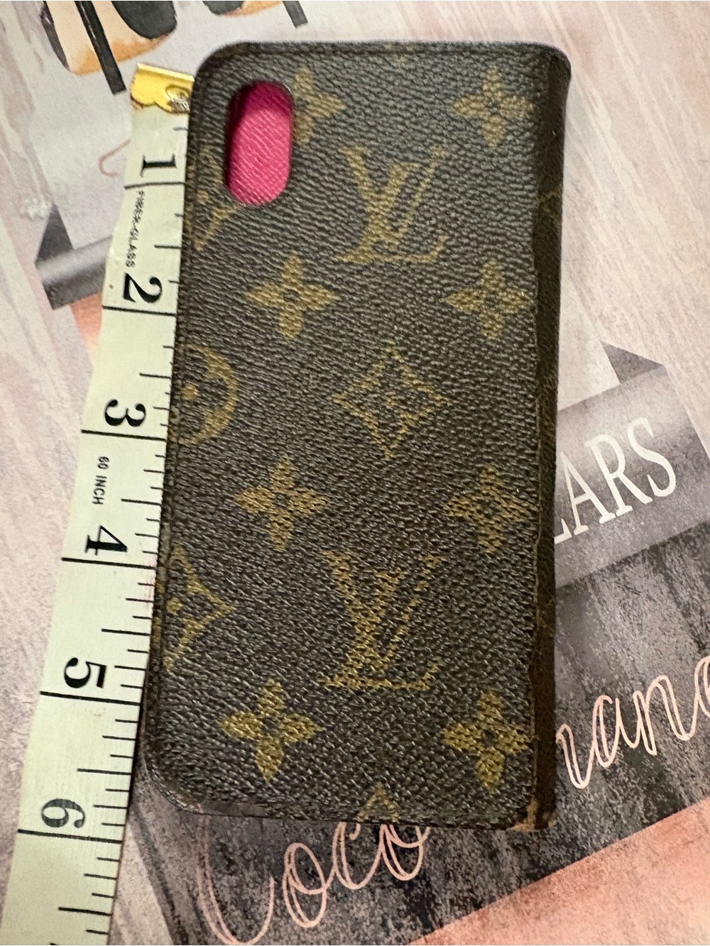 Louis Vuitton Brown Monogram Canvas Phone Case with Pink Trim - Picture 4 of 8